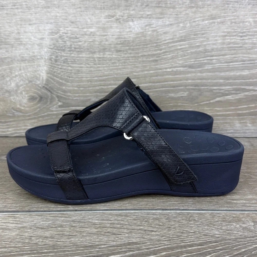 Vionic Ellie Navy Blue Snakeskin Women’s Sz 7 Hook & Loop Platform Sandals - Picture 3 of 10
